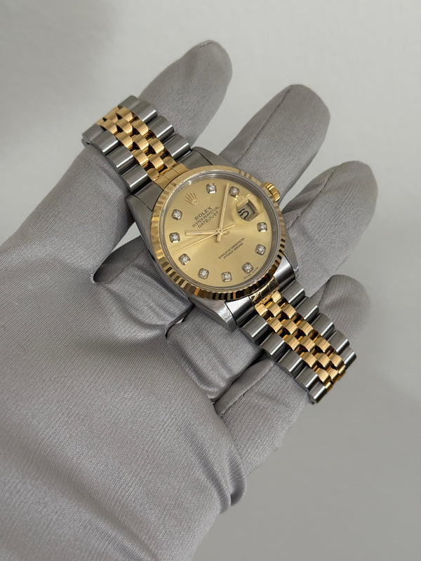 Rolex Watch Datejust 16233 - Two-Tone Champagne Diamond Dial - Watch Only - 1994
