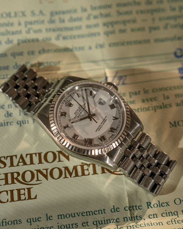 Rolex Datejust 16234 – White Roman Dial – With Papers (1992)