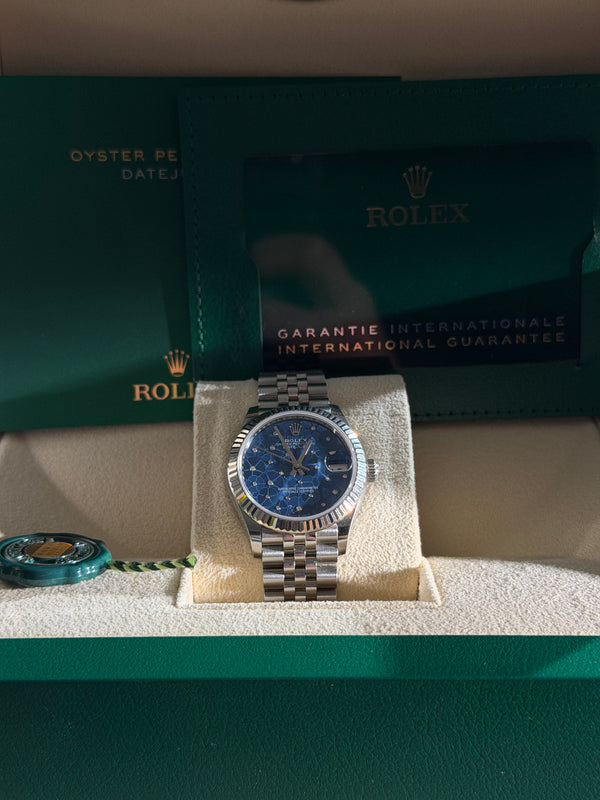 Rolex Watch Datejust 31 278274 - Blue Floral Diamond Dial - Jubilee - Full Set (2024)