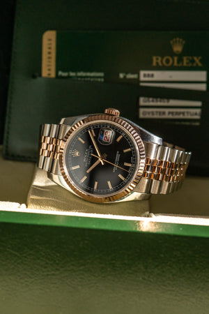 Rolex Watch Datejust 36 116231 - Two-Tone Steel & Everose - Black Diamond Dial - Full Set (2012)