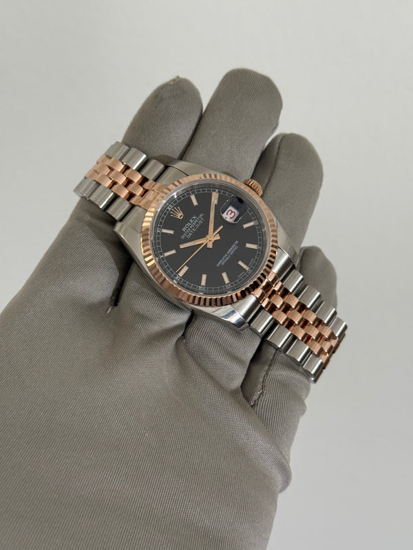 Rolex Watch Datejust 36 116231 - Two-Tone Steel & Everose - Black Diamond Dial - Full Set (2012)