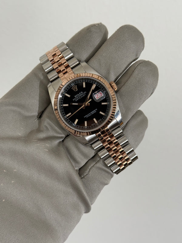 Rolex Watch Datejust 36 116231 - Two-Tone Steel & Everose - Black Diamond Dial - Full Set (2012)