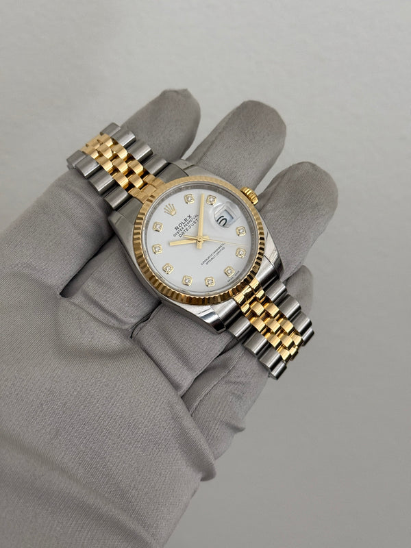 Rolex Watch Datejust 36 116233 - White Diamond Dial - Two-Tone - Warranty Card - 2010