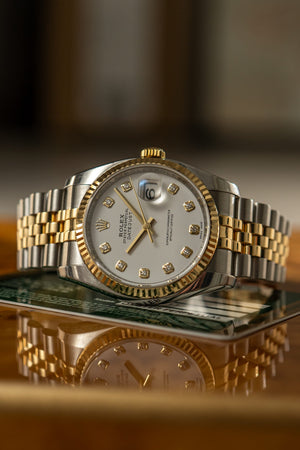 Rolex Watch Datejust 36 116233 - White Diamond Dial - Two-Tone - Warranty Card - 2010