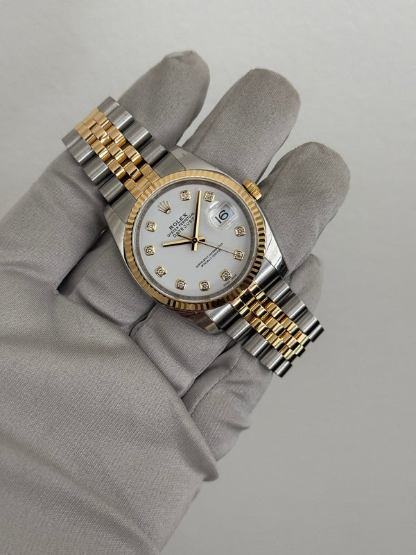 Rolex Watch Datejust 36 116233 - White Diamond Dial - Two-Tone - Warranty Card - 2010