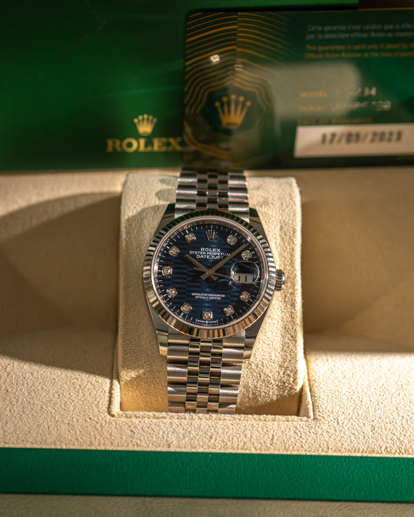 Rolex Datejust 36 126234 - Blue Fluted Motif Diamond Dial - Box & Card (2023)