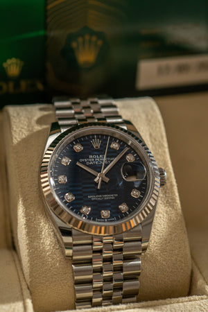 Rolex Datejust 36 126234 - Blue Fluted Motif Diamond Dial - Box & Card (2023)