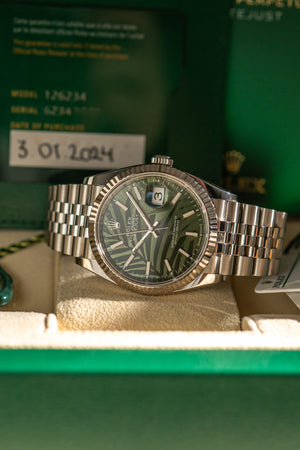 Rolex Watch Datejust 36 126234 - Green Palm Motif Dial - Full Set - 2024