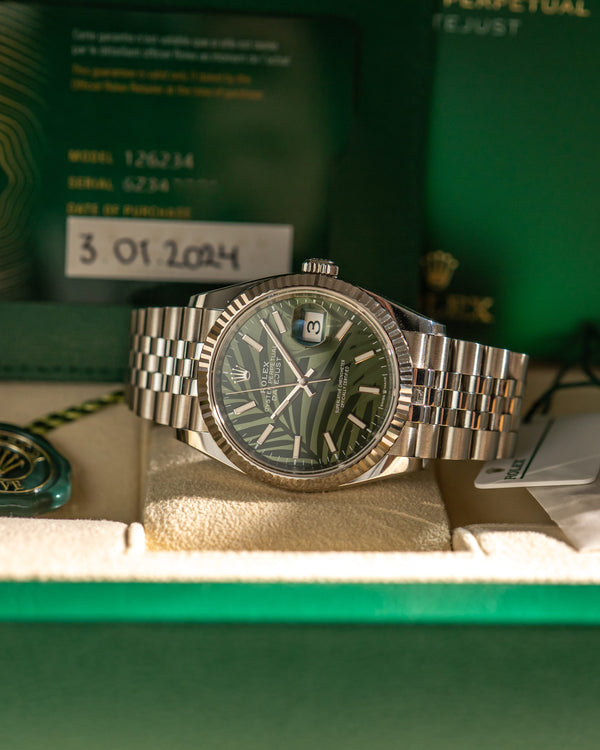 Rolex Watch Datejust 36 126234 - Green Palm Motif Dial - Full Set - 2024