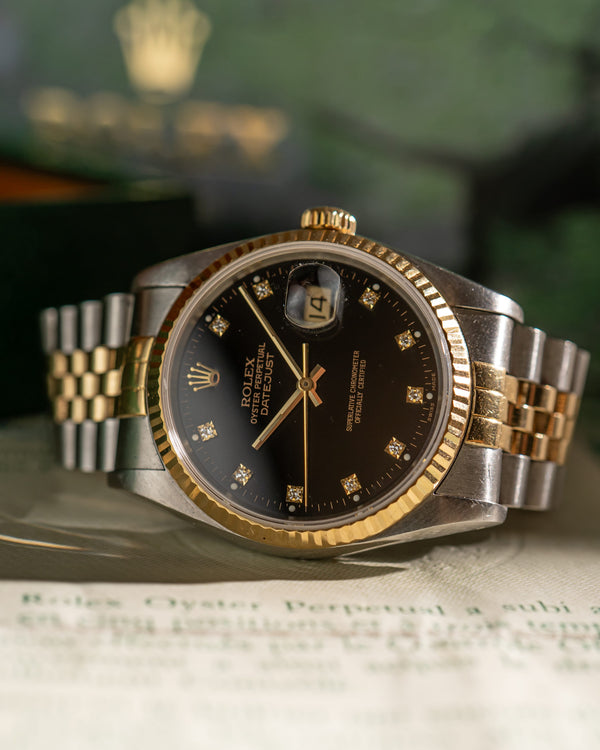 Rolex Watch Datejust 36 16233 - Black Diamond Dial - Box & Papers - 1990