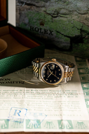 Rolex Watch Datejust 36 16233 - Black Diamond Dial - Box & Papers - 1990