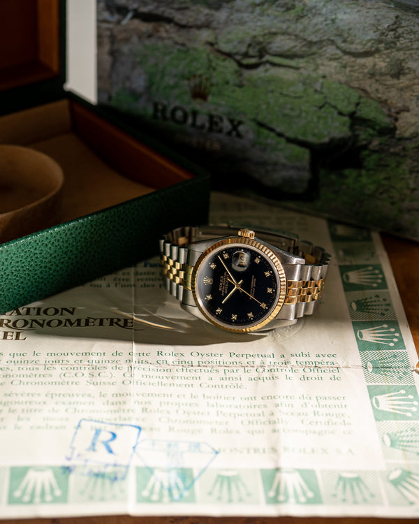Rolex Watch Datejust 36 16233 - Black Diamond Dial - Box & Papers - 1990