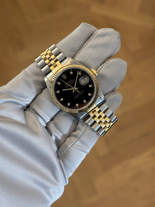 Rolex Watch Datejust 36 16233 - Black Diamond Dial - Box & Papers - 1990
