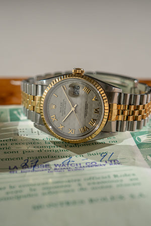 Rolex Watch Datejust 36 16233 - Ivory Pyramid Dial - Papers Only - 1991