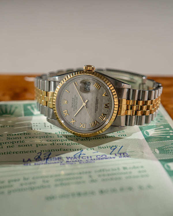Rolex Watch Datejust 36 16233 - Ivory Pyramid Dial - Papers Only - 1991