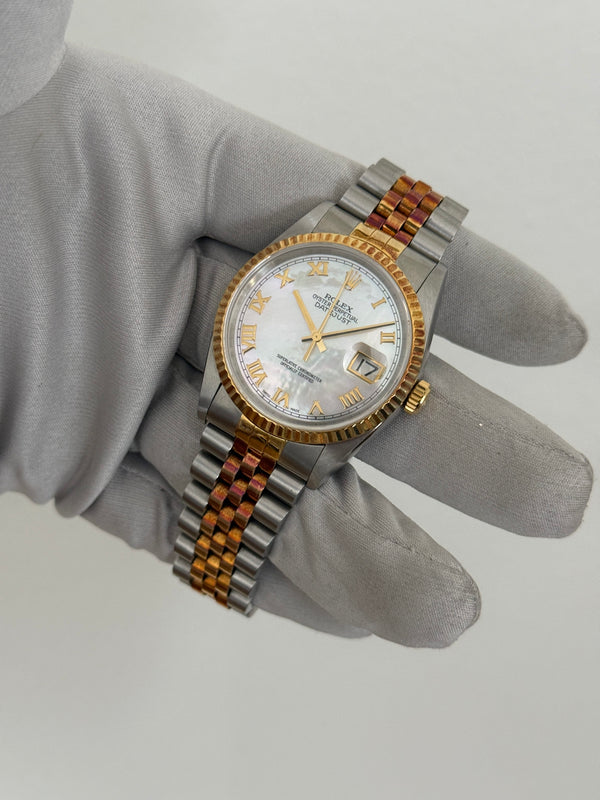 Rolex Watch Datejust 36 16233 - Mother of Pearl Dial - Two-Tone Rolesor - Box & Papers - 1996