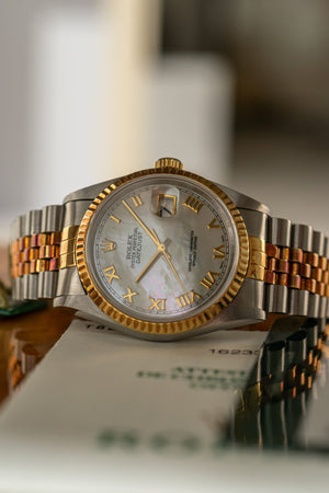 Rolex Watch Datejust 36 16233 - Mother of Pearl Dial - Two-Tone Rolesor - Box & Papers - 1996