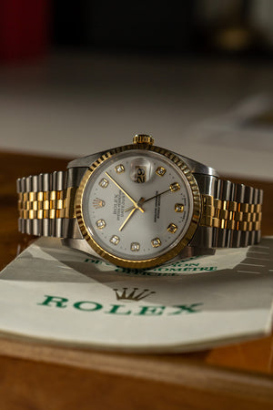 Rolex Watch Datejust 36 16233 - White Diamond Dial Two-Tone - Papers - 1997