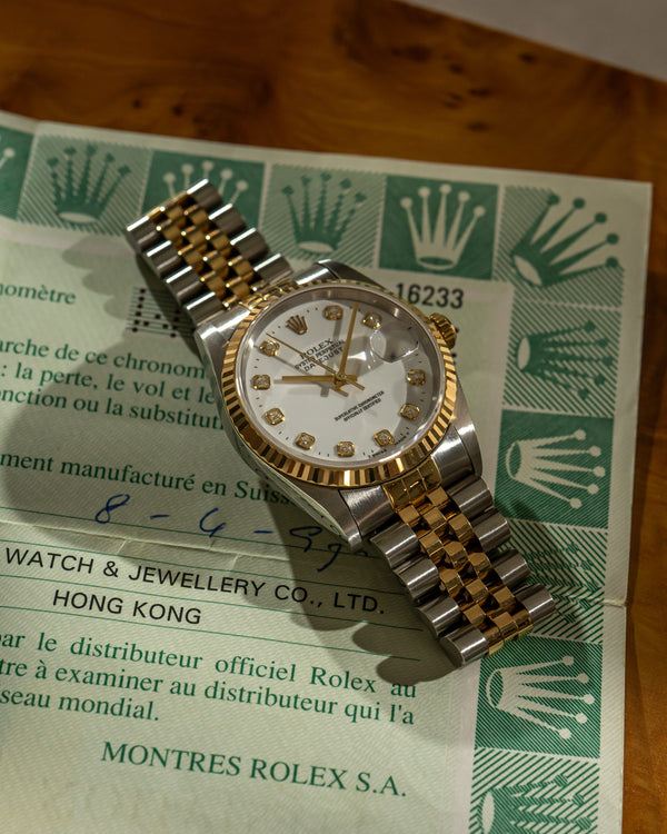 Rolex Watch Datejust 36 16233 - White Diamond Dial Two-Tone - Papers - 1997