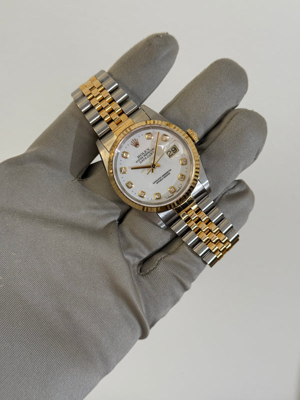 Rolex Watch Datejust 36 16233 - White Diamond Dial Two-Tone - Papers - 1997