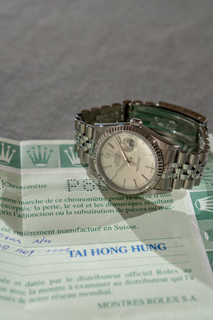Rolex Datejust 36 16234 - Silver Dial - Fluted White Gold Bezel - NOS with Papers (2001)
