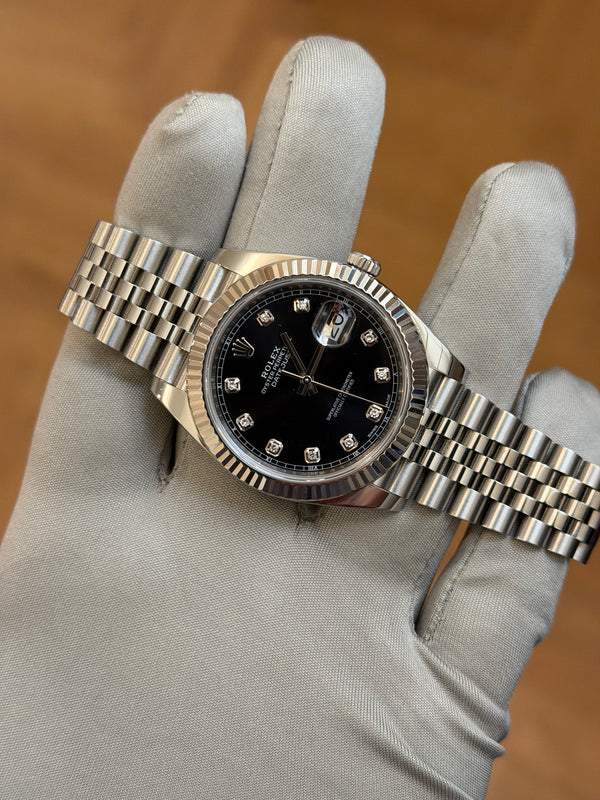 Rolex Datejust 41 126334 - Black Diamond Dial - Fluted White Gold Bezel - Full Set White Tag (2018)