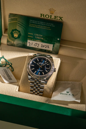 Rolex Watch Datejust 41 126334 - Blue Dial Fluted Bezel Jubilee - Box & Card - 2022