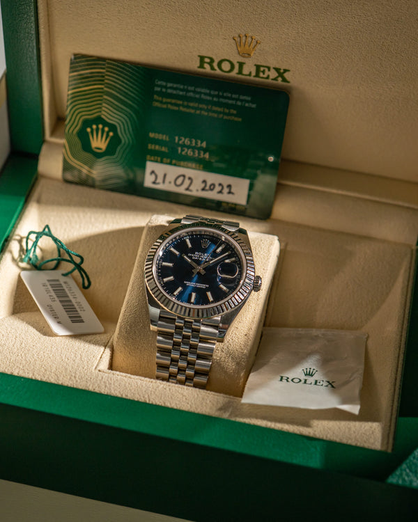 Rolex Watch Datejust 41 126334 - Blue Dial Fluted Bezel Jubilee - Box & Card - 2022