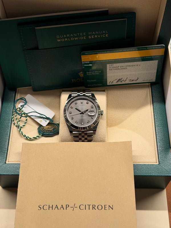 Rolex Datejust 41 126334 - Rhodium Diamond Dial - Jubilee - Full Set (2018)