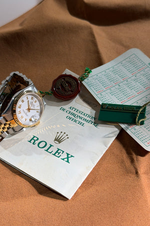 Rolex Watch Datejust 68273 - Two-Tone White Roman Dial - Papers & Tags - 1993