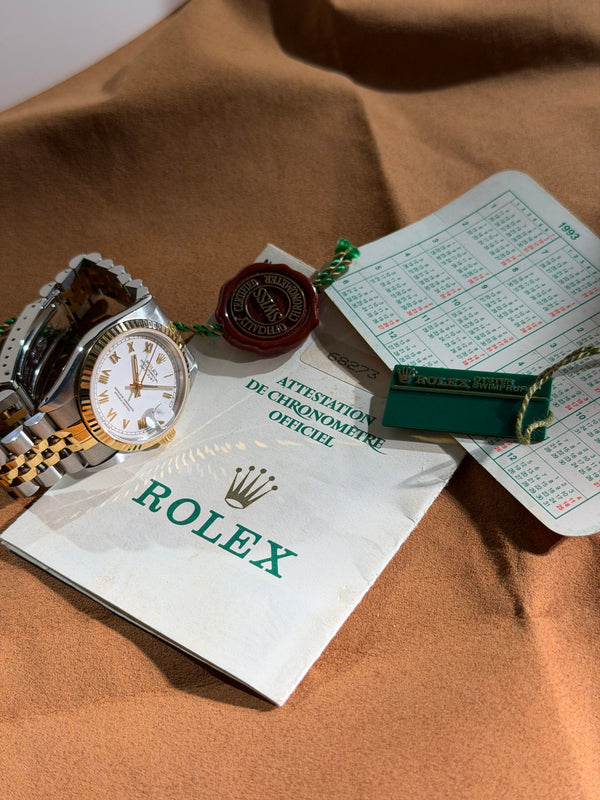 Rolex Watch Datejust 68273 - Two-Tone White Roman Dial - Papers & Tags - 1993