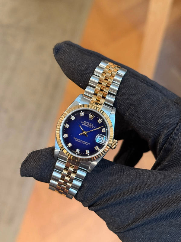 Rolex Watch Datejust Midsize 68273 - Purple Vignette Diamond Dial - Full Set - 1991