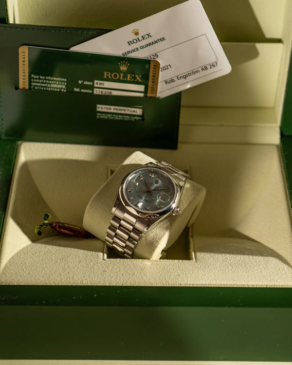 Rolex Day-Date 118206 Platinum Arabic Day & Date - Box & Papers 2010