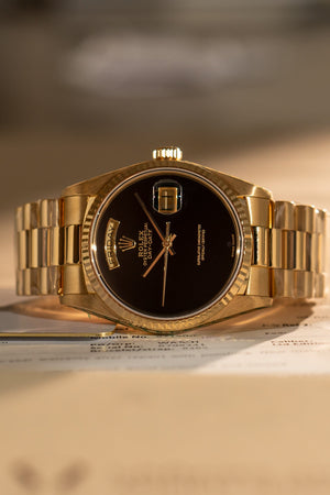 Rolex Day-Date 18038 – Onyx Dial – Rolex Service Warranty (ca. 1988)