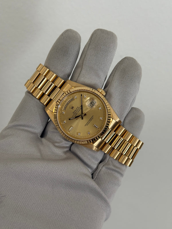 Rolex Watch Day-Date 18238 - Champagne Diamond Dial - Box & Papers (1989)