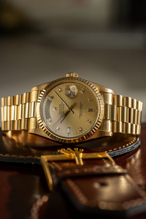 Rolex Watch Day-Date 18238 - Champagne Diamond Dial - Box & Papers (1989)
