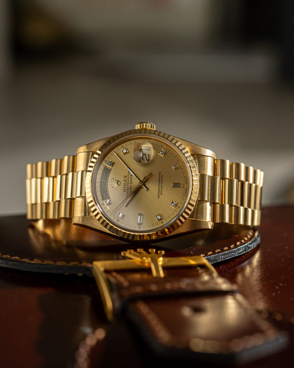 Rolex Watch Day-Date 18238 - Champagne Diamond Dial - Box & Papers (1989)