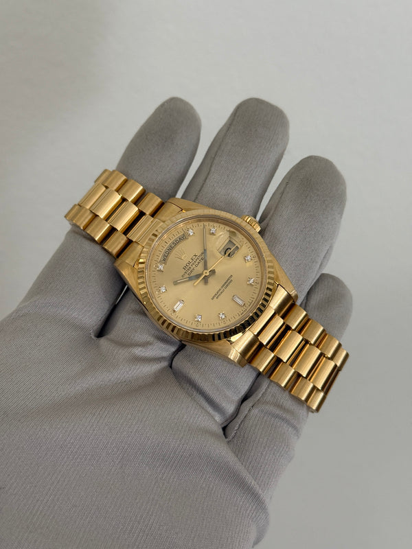 Rolex Watch Day-Date 18238 - Champagne Diamond Dial - Box & Papers (1989)