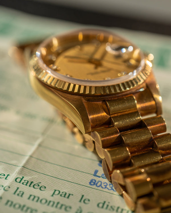 Rolex Day-Date 18238 – Rare Diamond Dial – Unpolished – With Papers (LC100)