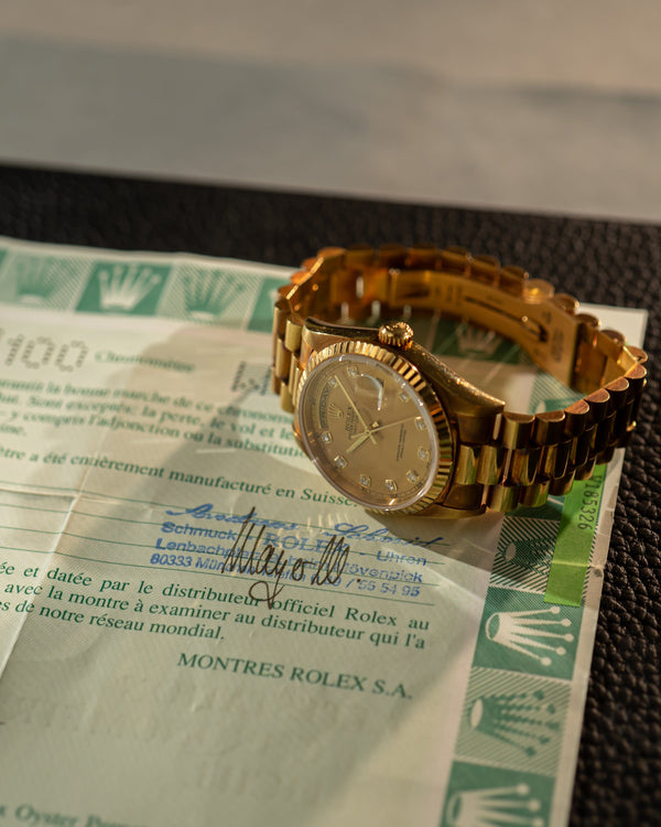 Rolex Day-Date 18238 – Rare Diamond Dial – Unpolished – With Papers (LC100)