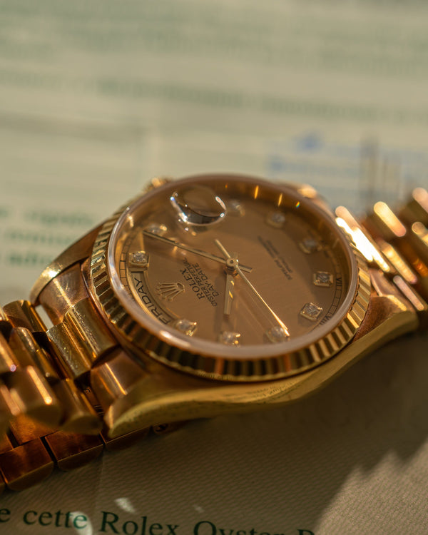 Rolex Day-Date 18238 – Rare Diamond Dial – Unpolished – With Papers (LC100)