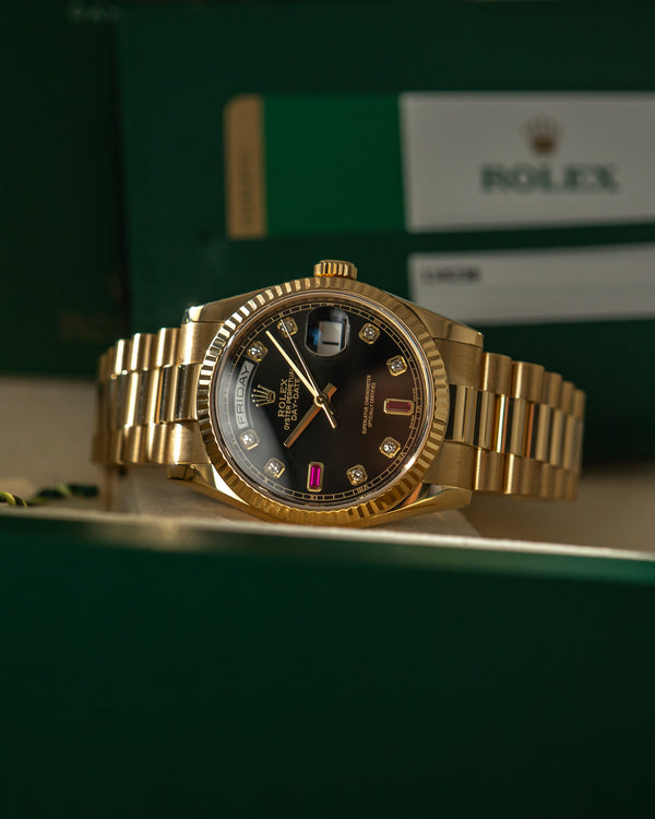 Rolex Watch Day-Date 36 118238 - Black Diamond Ruby Dial - Full Set - 2018