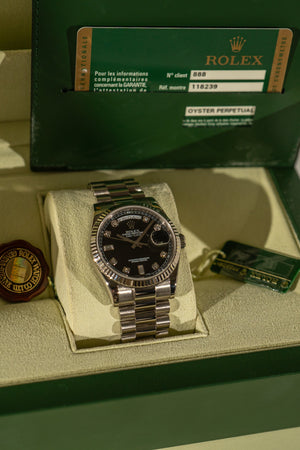 Rolex Day-Date 36 118239 – Black Diamond Dial – Full Set (2008)