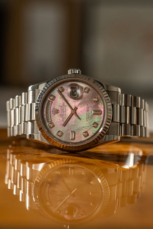 Rolex Watch Day-Date 36 118239 - White Gold Tahitian MOP Diamond Dial - Watch Only - ca. 2001