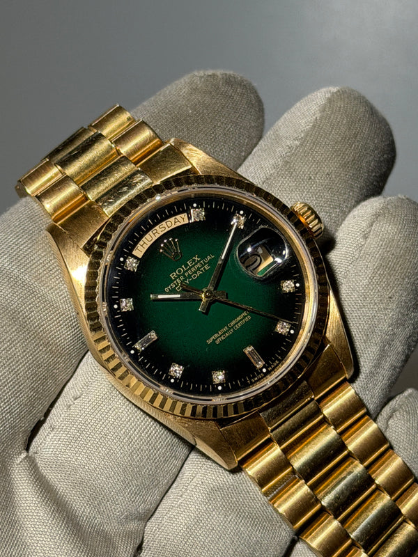 Rolex Watch Day-Date 36 18038 - Green Vignette Diamond Dial - Papers Only (1987)