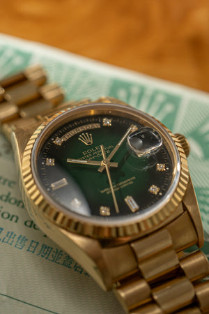 Rolex Watch Day-Date 36 18038 - Green Vignette Diamond Dial - Papers Only (1987)