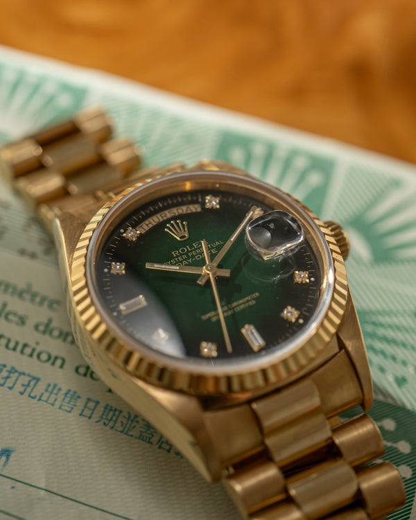 Rolex Watch Day-Date 36 18038 - Green Vignette Diamond Dial - Papers Only (1987)