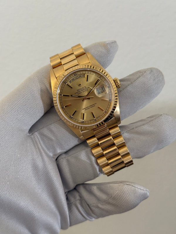 Rolex Watch Day-Date 36 18238 - Champagne Dial - Full-Length President - Box (1988)