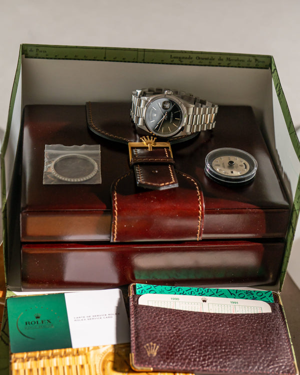 Rolex Watch Day-Date 36 18346 Platinum - Black Dial - Box & Service Card - 1990