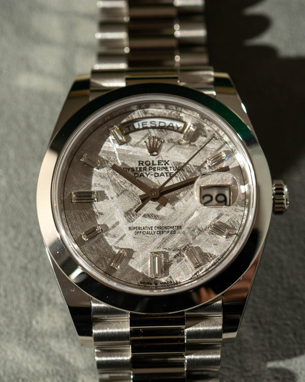 Rolex Day-Date 40 228206 - Meteorite Dial - Baguette Indexes - Full Set (2021)